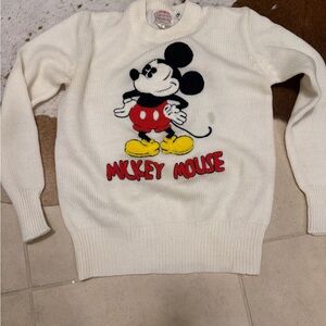 Vintage Mickey Mouse Cream Knit Sweater with Graphic